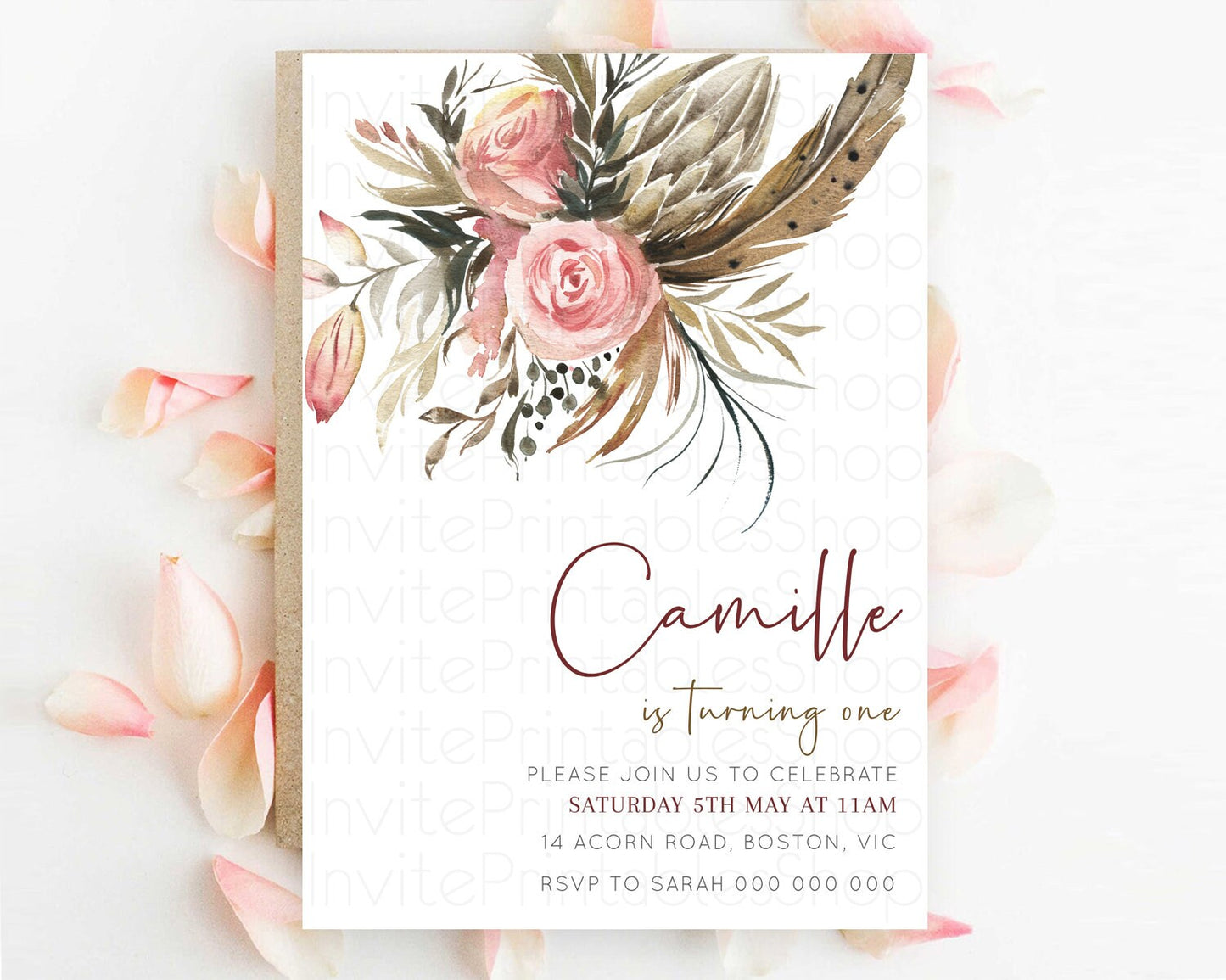 Secret Garden Invitation Wildflower Birthday Invitation Pastel Flowers Invite Enchanted Garden Boho Floral 3rd 2nd First Birthday D10686