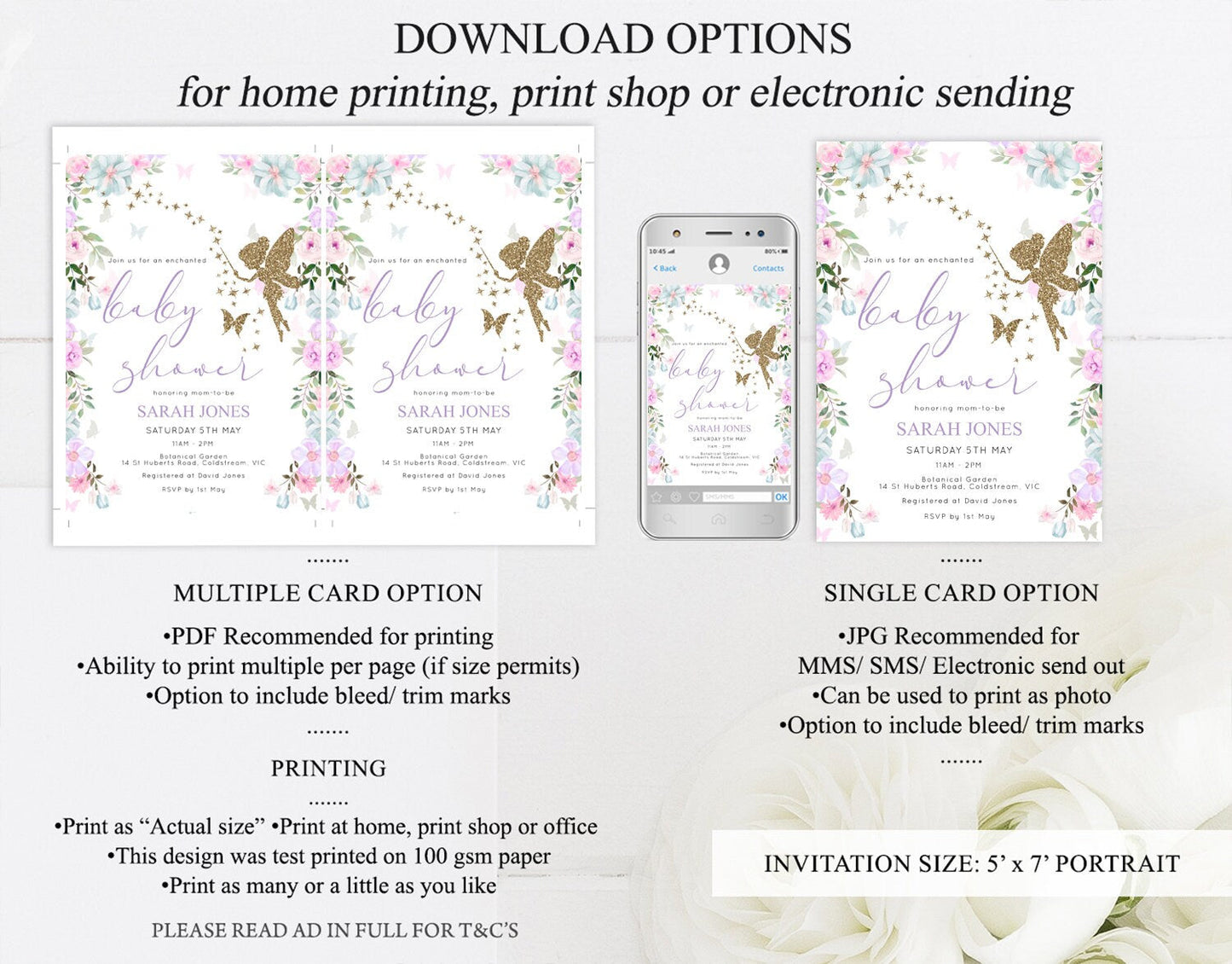 Fairy Baby Shower Invitation Fairy Garden Baby Shower Invitation Enchanted Garden Baby Shower Secret Garden Glitter Pastel Floral D10475