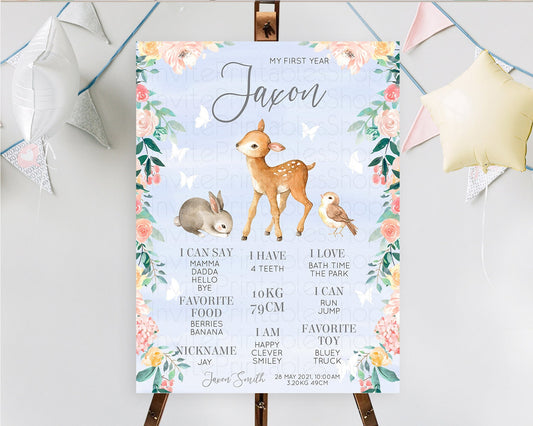 Editable Fawn First Birthday Milestone Board Deer First Birthday Milestone P