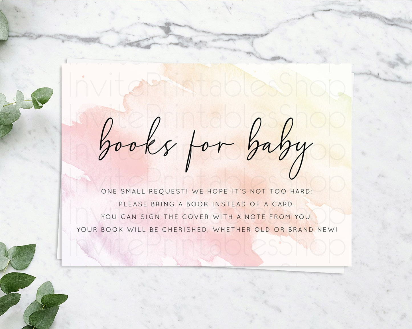 Pink Books For Baby Card Watercolor Book Insert Pastel Pink Baby Shower Book Card Pink Watercolor Splash Guests Book Poem Request D10164