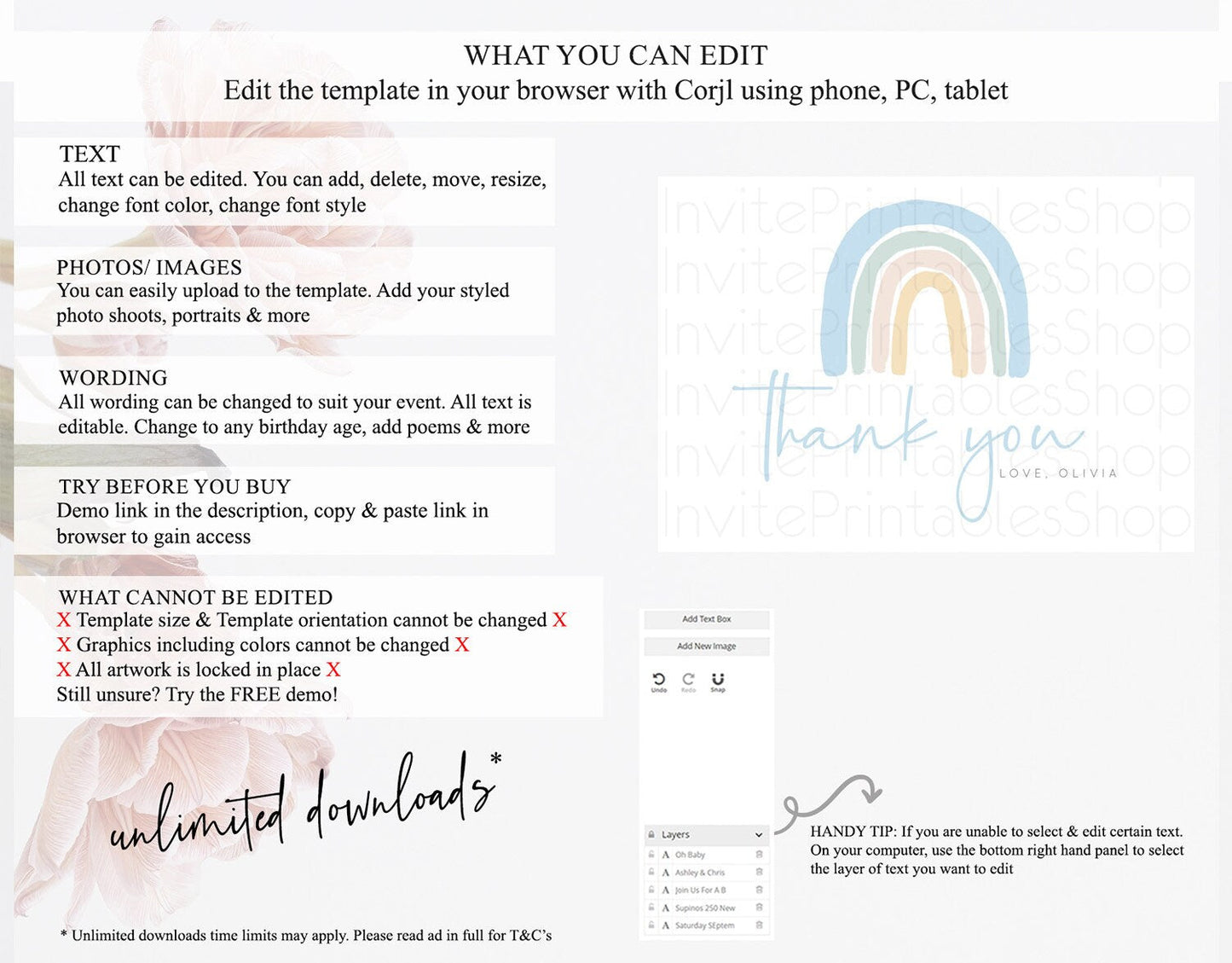 Pastel Rainbow Thank You Boho Rainbow Thank You Card Rainbow Birthday Thank You Cards Pastel Rainbow Teacher Thank You Card Template D10200