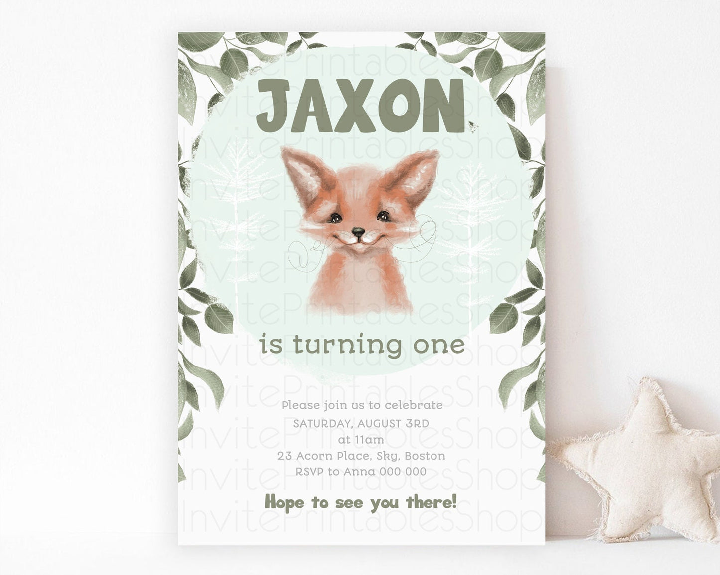 Fox Birthday Invitation Fox Invite Mr. Fox Birthday Green Fox Party Forest Adventure Enchanted Woods Wild One 1st 2nd 3rd Birthday D10124