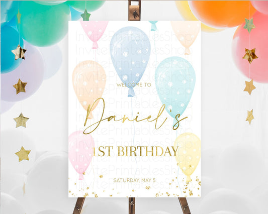 Pastel Balloons Welcome Sign Colorful Balloon Welcome Board Rainbow Balloon Weclome Poster Confetti First Birthday Welcome Sign D10182