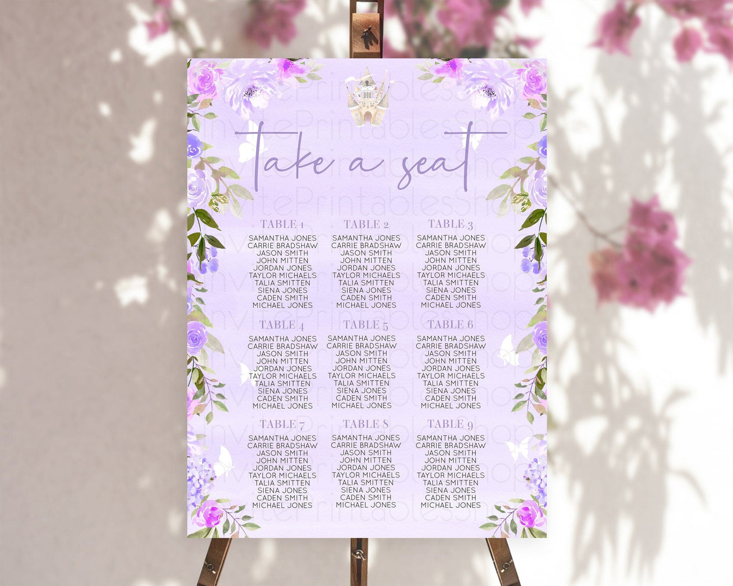 Purple Princess Castle Seating Chart Castle Seating Chart Floral Purple Seating Sign Princess Castle Take A Seat Castle Flower Decor D10339