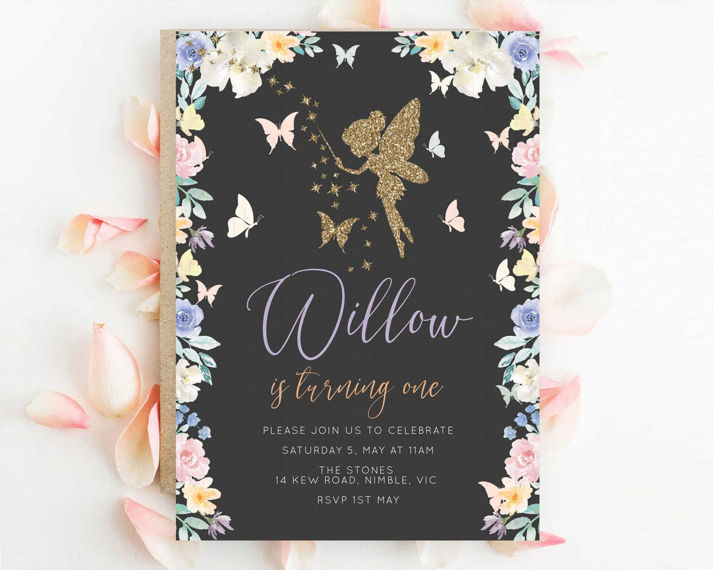 Fairy Birthday Invitation Fairy Invites Fairy Tea Party Fairy Garden Birthday Secret Garden Enchanted Garden Pastel Floral Butterfly D11000