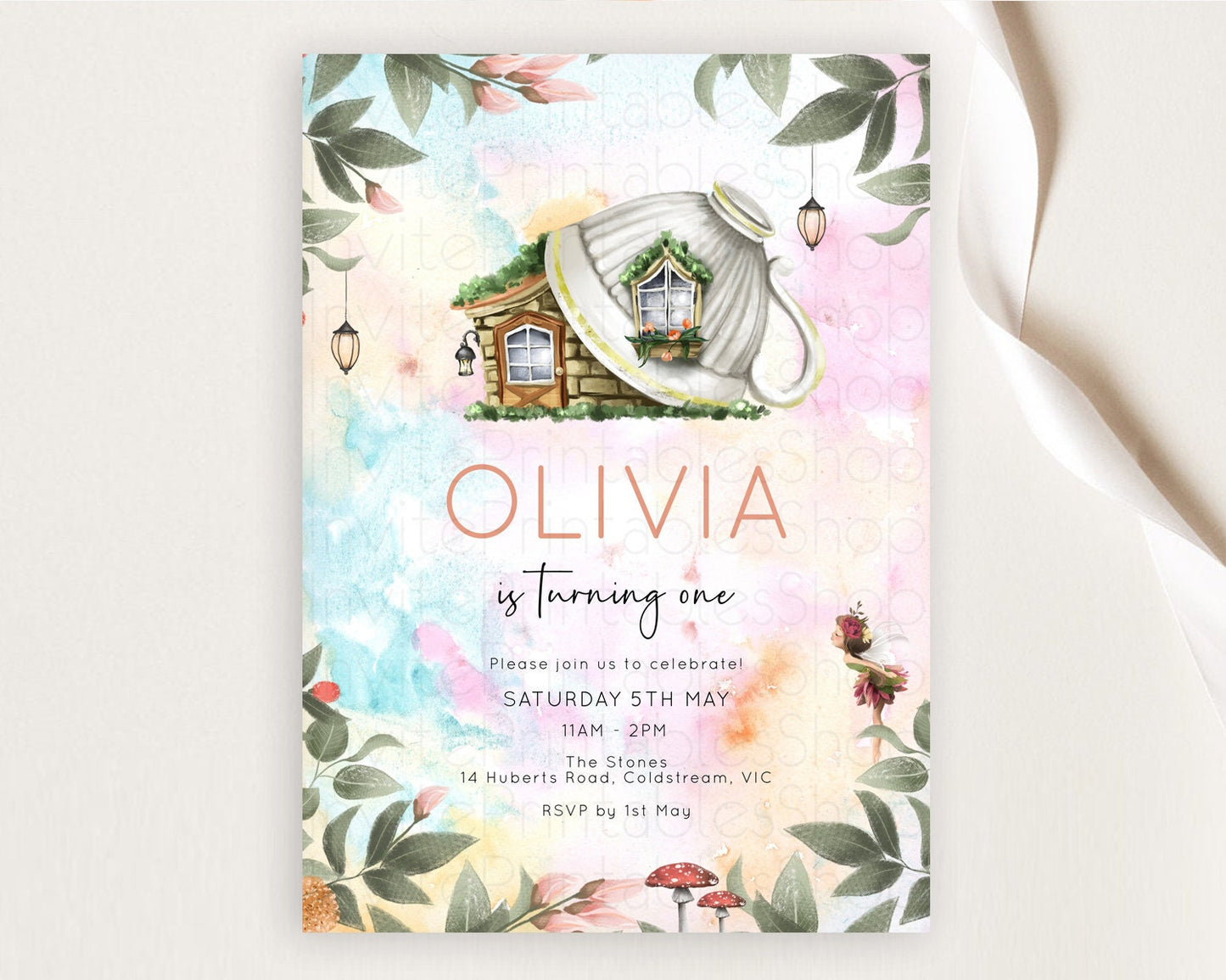 Fairy Birthday Invitation Fairy Invites Fairy Tea Party Fairy Garden Birthday Secret Garden Enchanted Garden Pastel Floral Butterfly D10555