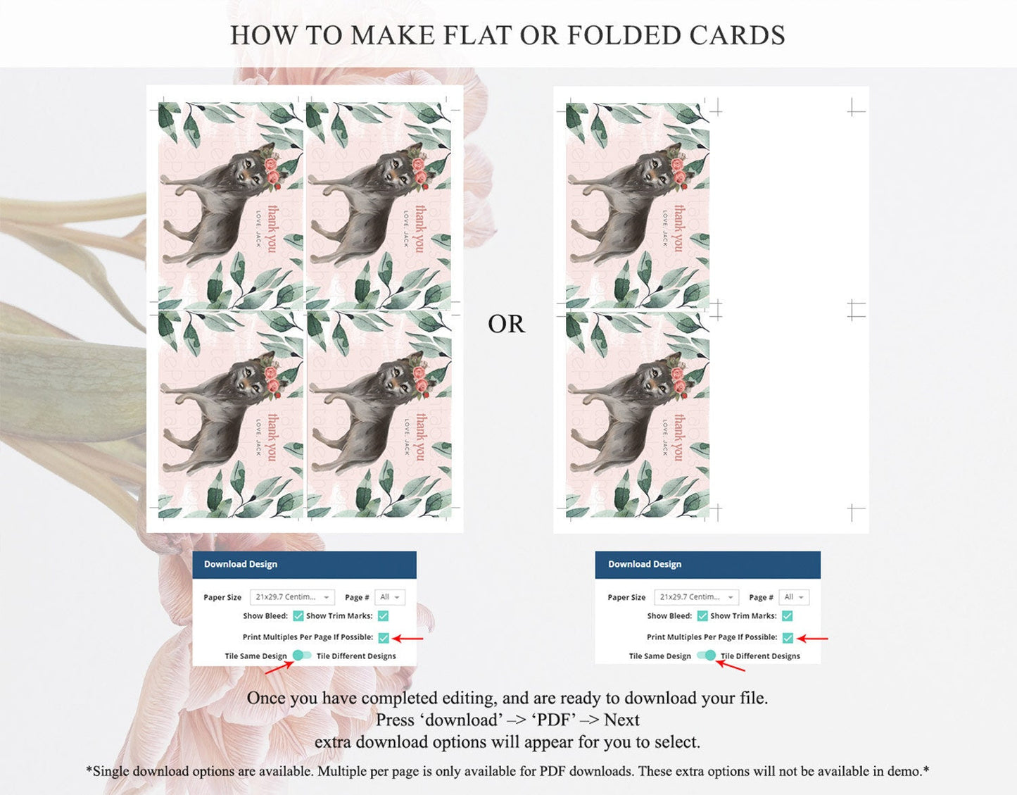 Wolf Thank You Wolf Thank You Card Pastel Floral Wolf Birthday Thank You Card Forest Wolf Party Decor Wolf Birthday Thank You Cards D10535