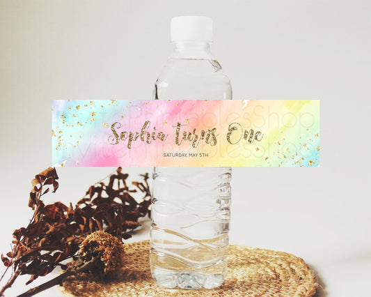 Editable Pastel Water Label Template Pastel Ombre Rainbow Watercolor Colorfu