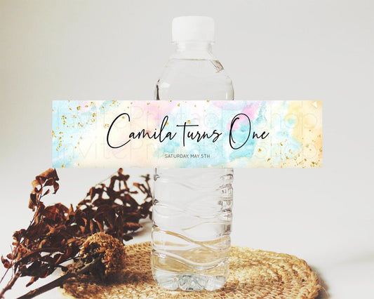 Editable Pastel Water Label Template Pastel Ombre Rainbow Watercolor Colorfu