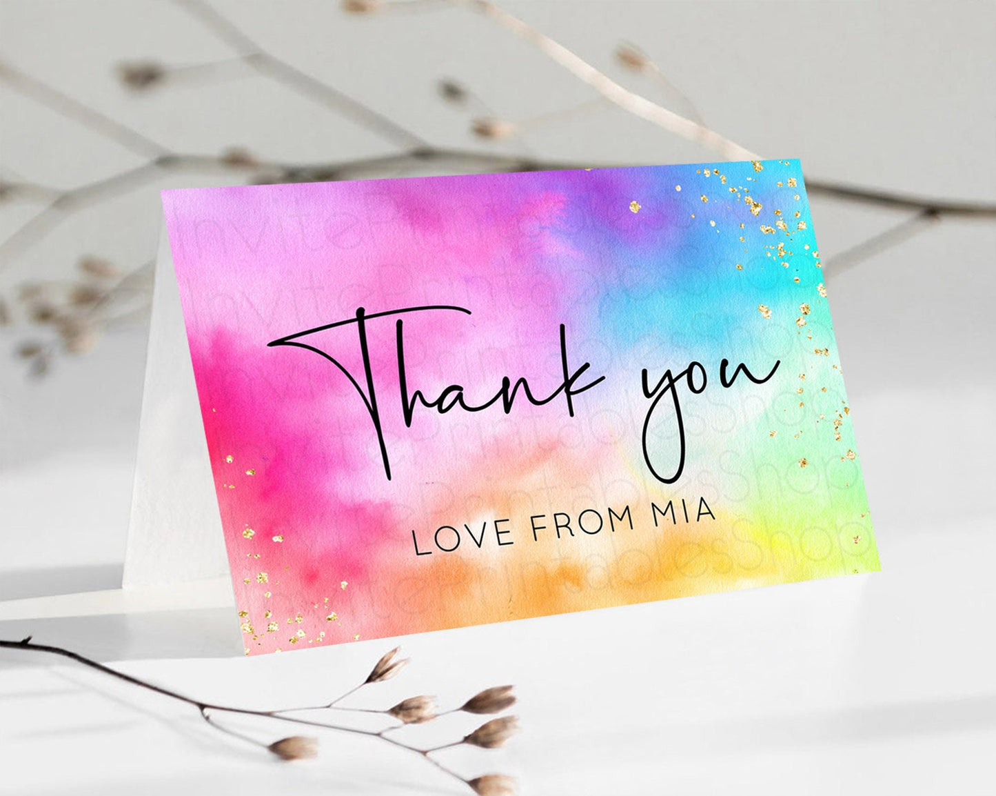 Tie Dye Thank You Rainbow Tie Dye Thank You Card Pastel Birthday Thank You Colorful Pastel Cards Rainbow Teacher Thank You Card D10456