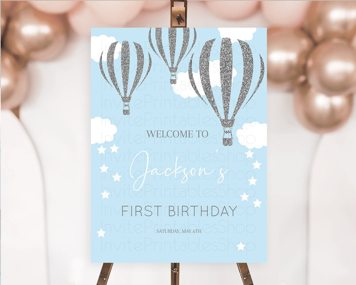 Hot Air Balloon First Birthday Welcome Board Hot Air Balloon Welcome Board Adventure Awaits Watercolor First Birthday Welcome Sign D10335