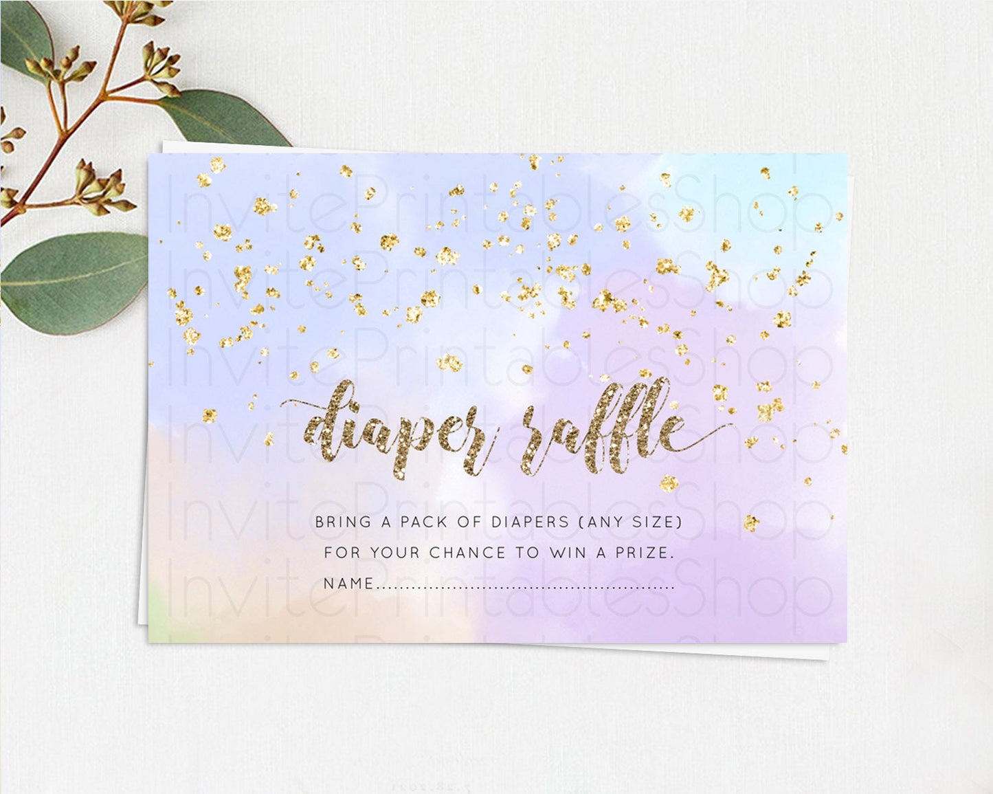 Pastel Diaper Raffle Card Pastel Rainbow Diaper Raffle Insert Colorful Ombre Watercolor Diaper Ticket Confetti Glitter Raffle Game D10372