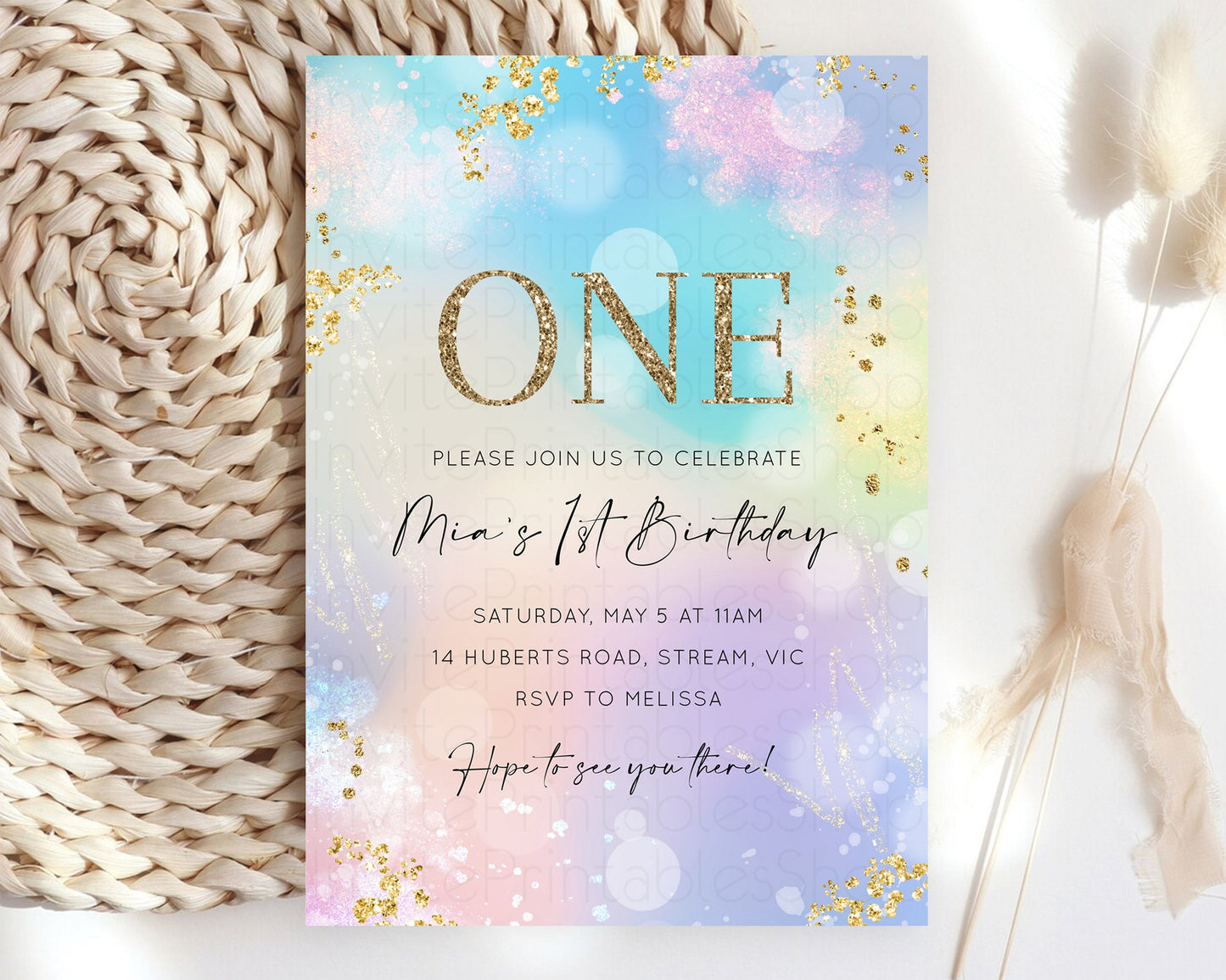 Rainbow Birthday Invitation Pastel Birthday Invite Ombre Watercolor Invite Enchanted Theme Colorful Splash Glitter Sprinkles 1st 2nd 3rd 707