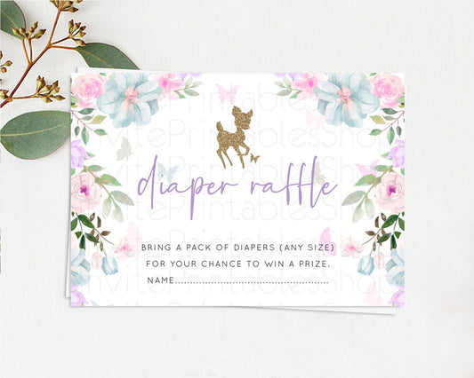 Fawn Diaper Raffle Card Deer Diaper Insert Floral Deer Diaper Ticket Enchanted Forest Butterfly Pastel Baby Shower Raffle Game D10476