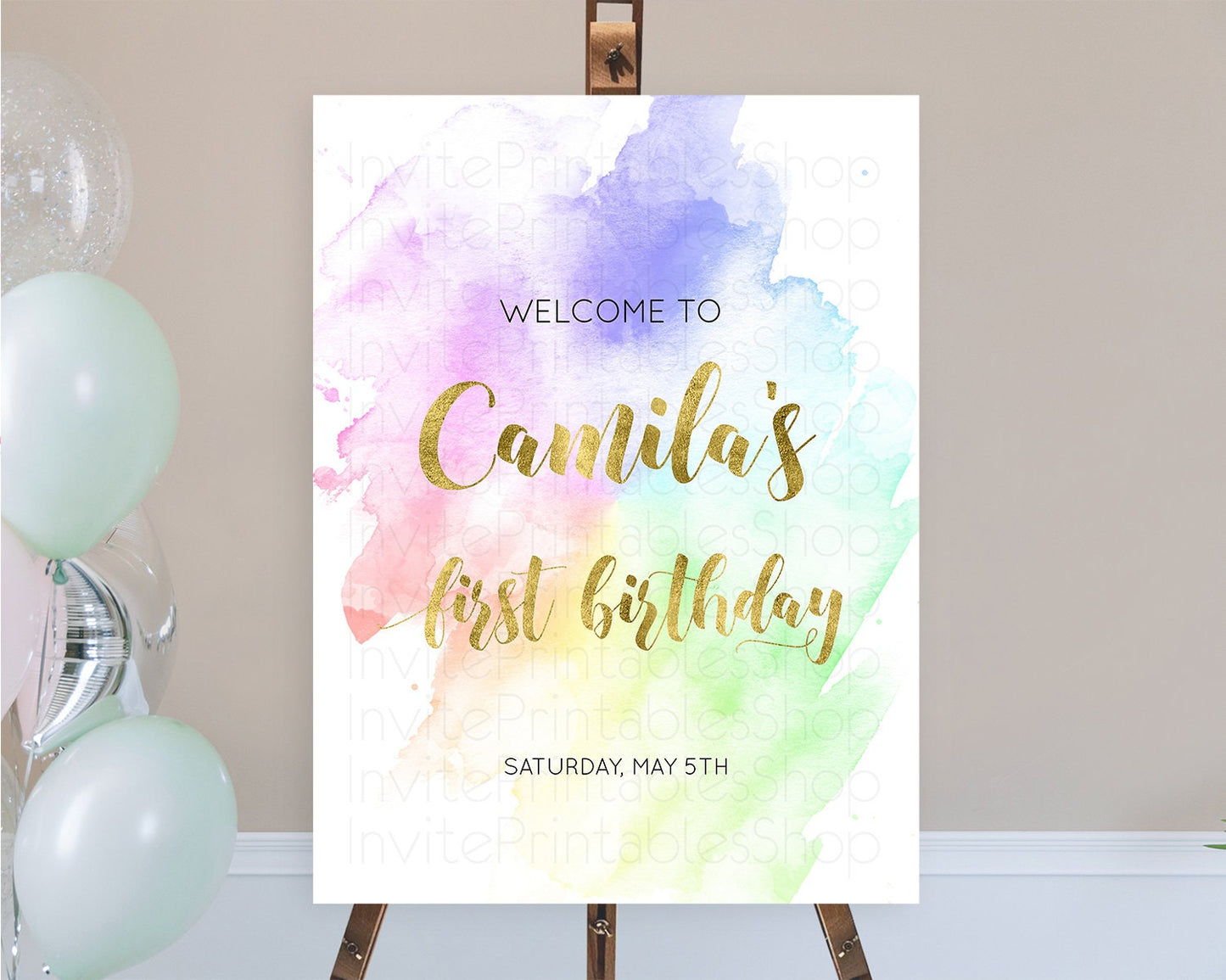 Pastel Welcome Sign Pastel Rainbow Welcome Sign Colorful Rainbow Confetti Watercolor Glitter Pastel First Birthday Welcome Sign D10876