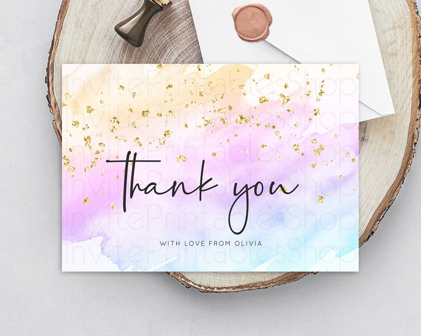 Pastel Thank You Rainbow Thank You Card Colorful Pastel Birthday Thank You Card Confetti Watercolor Pastel Teacher Thank You Cards D10177