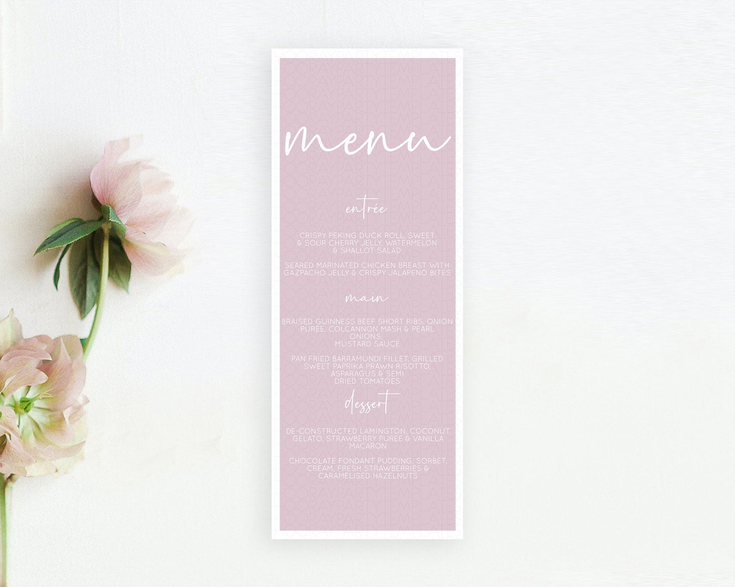 Pink Menu Pastel Pink Menu Template Pink Minimalist Table Decor Modern Pink Menu Simple Pink Dinner Dessert Menu Party Food Menu D10940