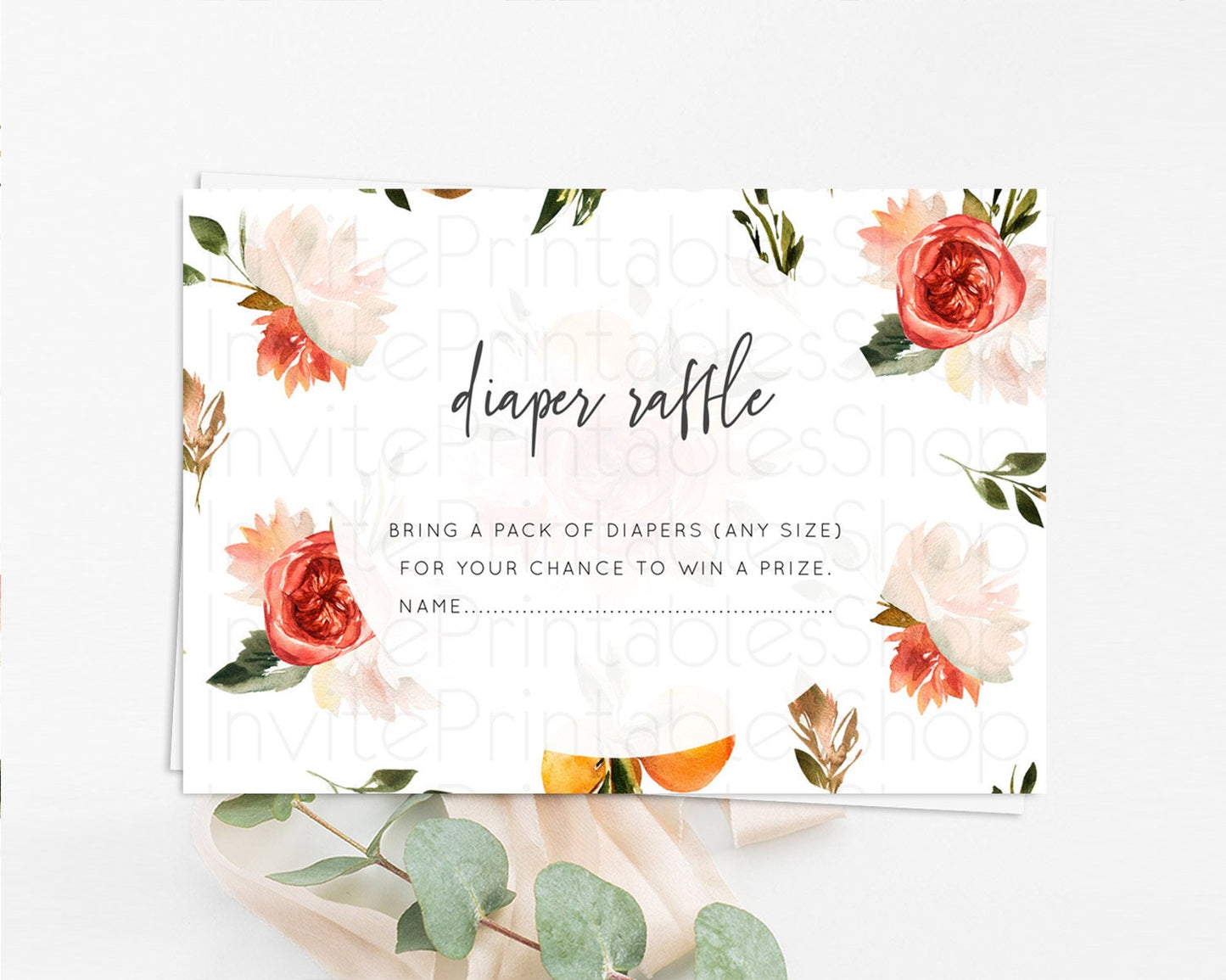 Secret Garden Diaper Raffle Card Boho Wildflower Diaper Raffle Insert Pastel Flower Garden Baby Shower Card Flower Raffle Game D10540