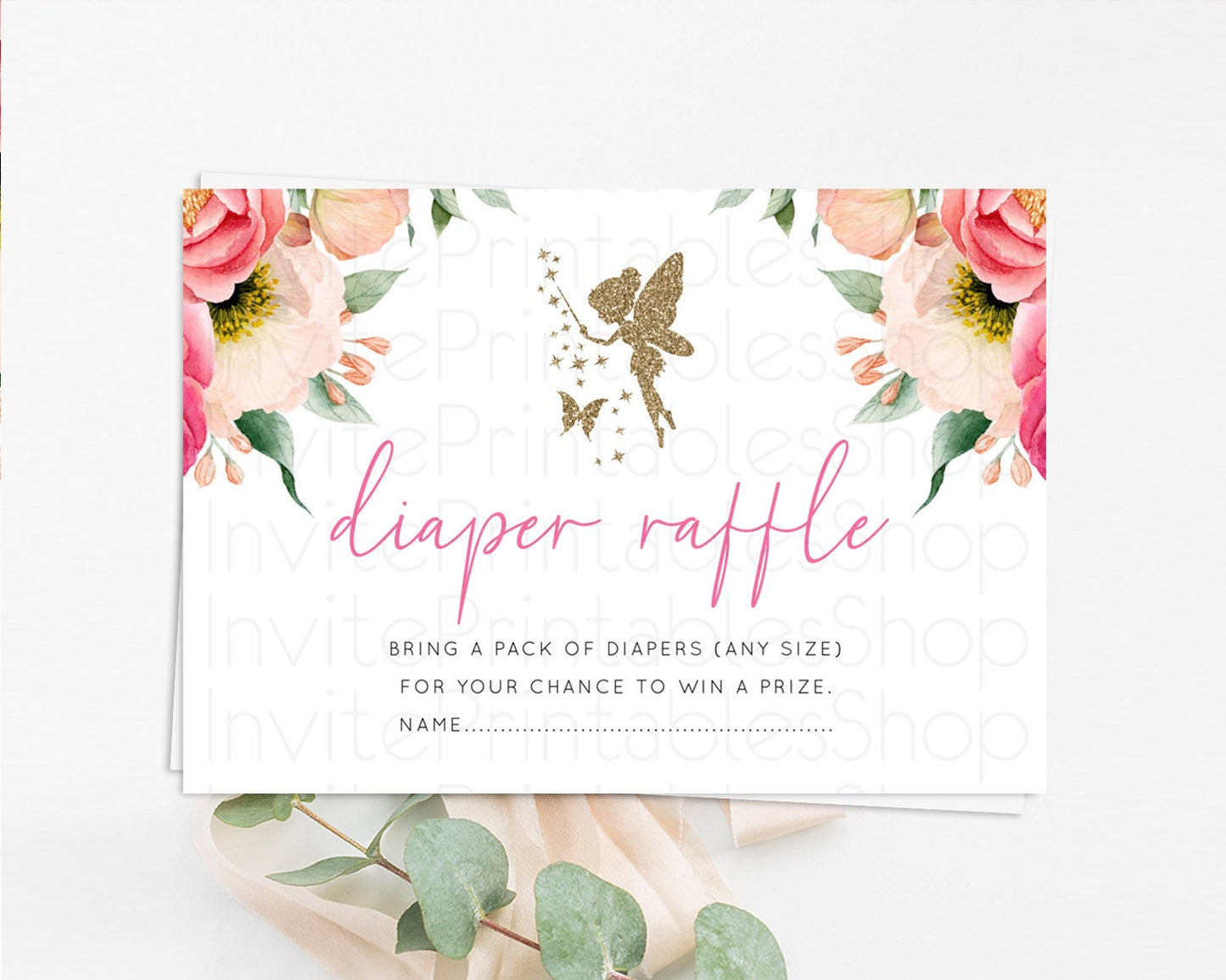 Fairy Diaper Raffle Card Fairy Diaper Insert Enchanted Garden Fairy Diaper Ticket Pastel Floral Butterfly Secret Garden Raffle Game D10883