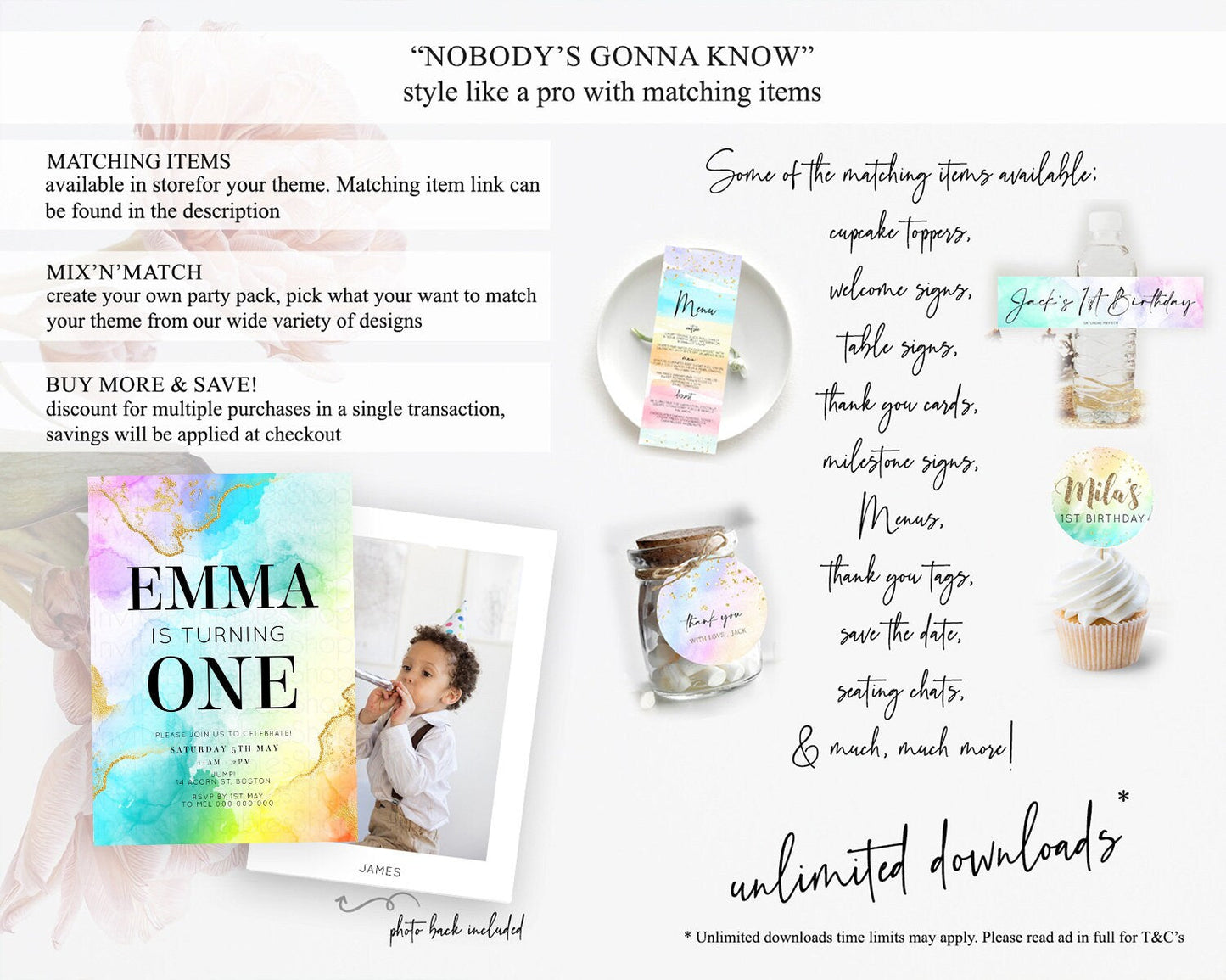 Rainbow Birthday Invitation Colorful Pastel Watercolor Invitation Gold Glitter Sprinkles Ombre Pastel 1st 2nd 3rd Birthday D10393