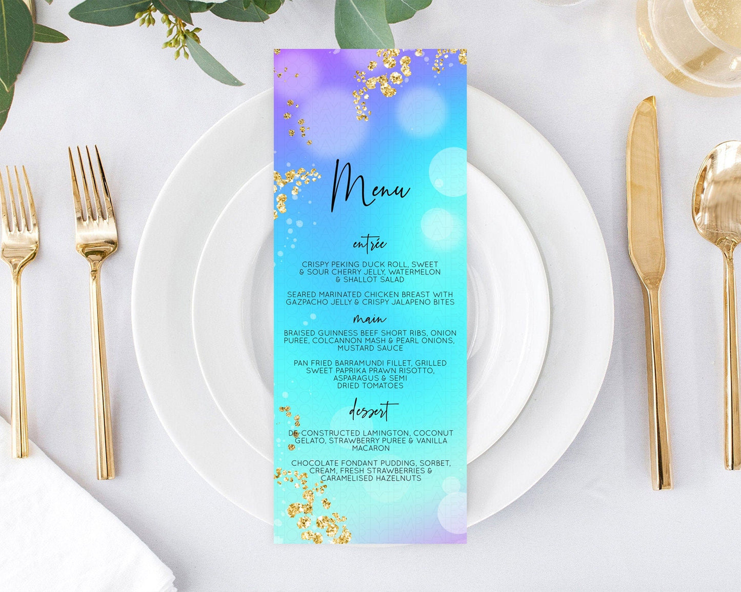 Mermaid Menu Mermaid Menu Template Rainbow Fish Under The Sea Colorful Pastel Table Decor Mermaid Dinner Dessert Party Food Menu D10573