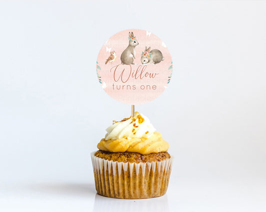 Editable Bunny Cupcake Toppers Floral Bunny Cupcake Toppers Pastel Bunny Cup