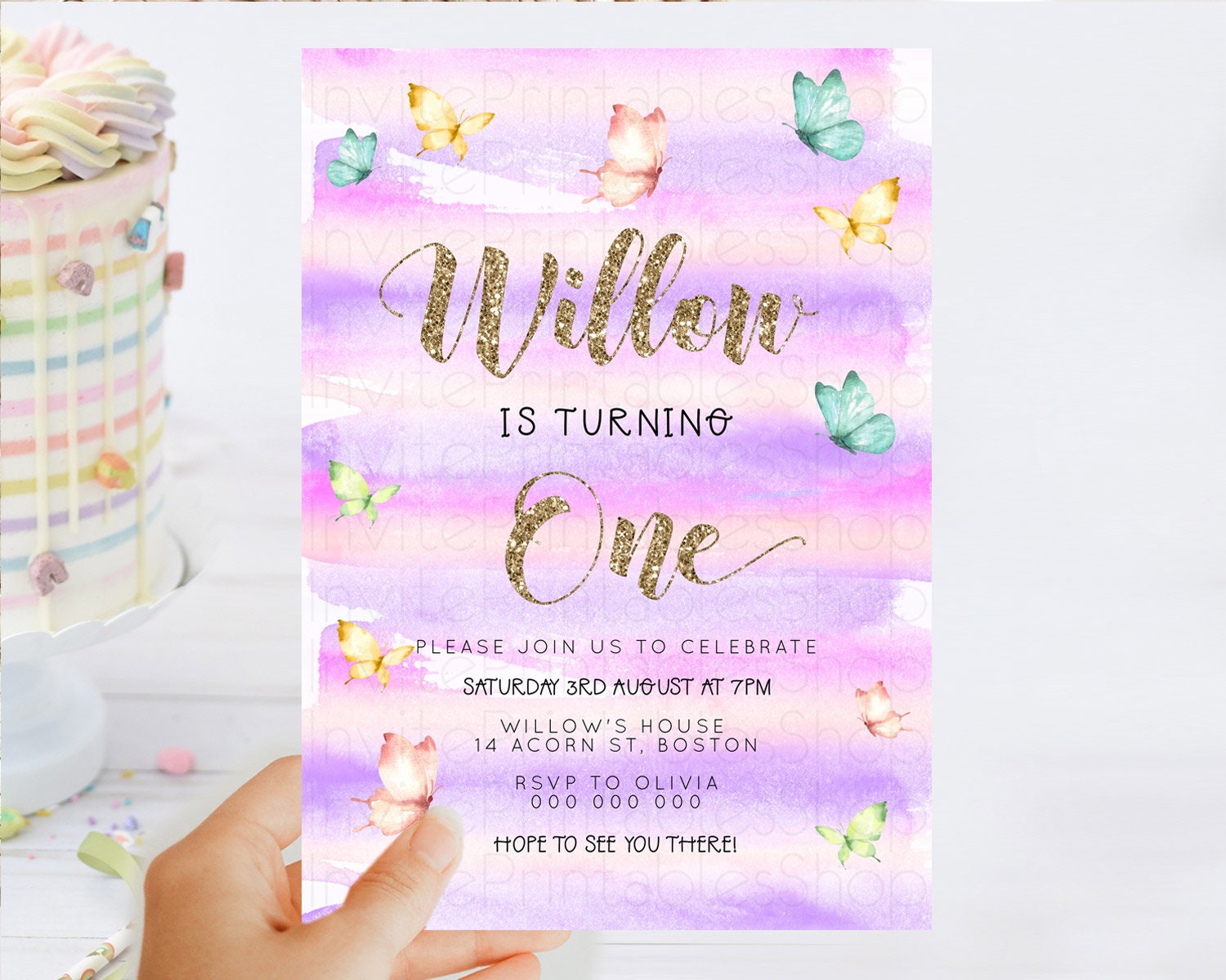 Editable Pastel Butterfly Birthday Invitation Butterfly Birthday Invitation