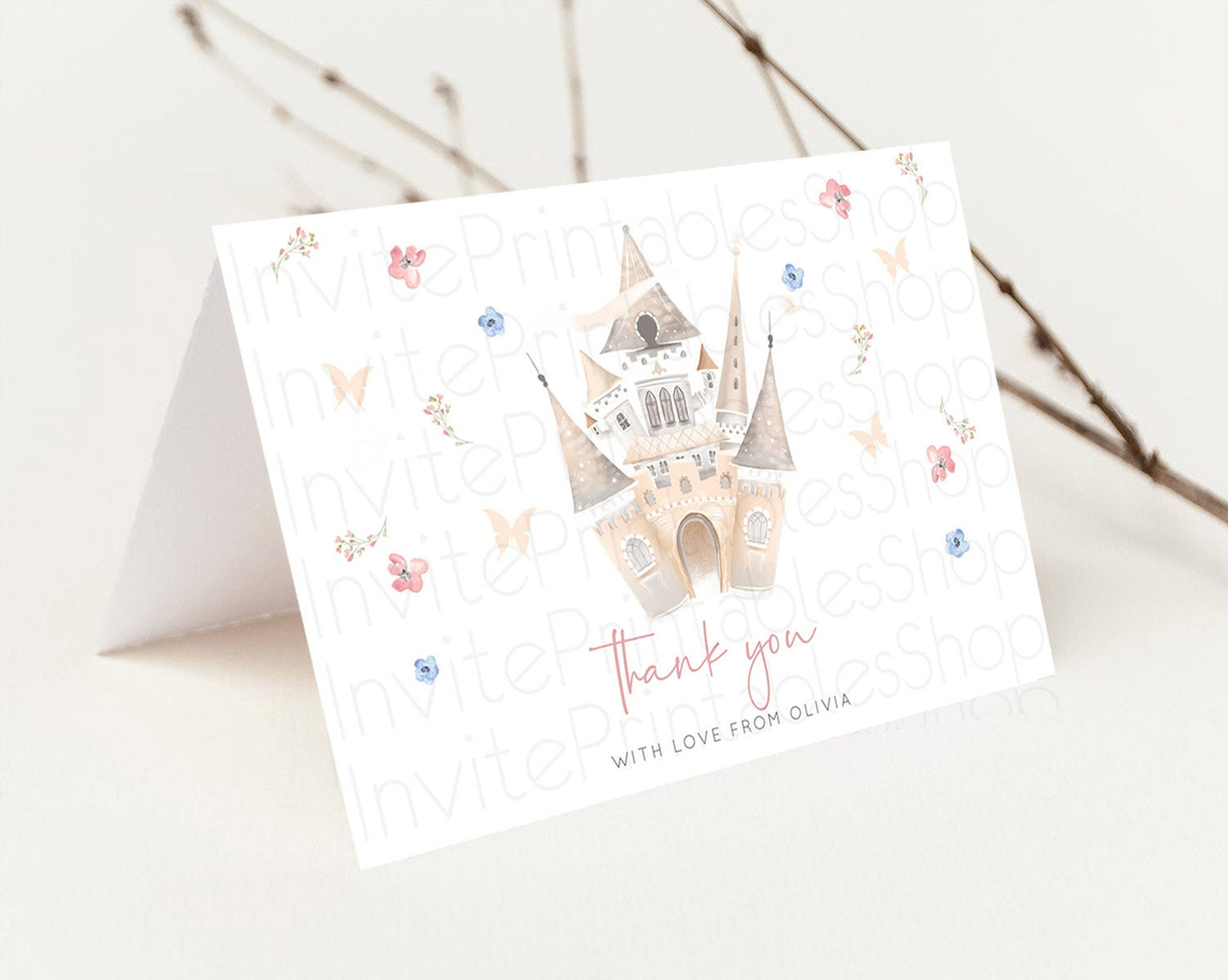 Princess Thank You Castle Thank You Card Secret Garden Birthday Thank You Card Enchanted Castle Pastel Floral Teacher Thank You Card D10364