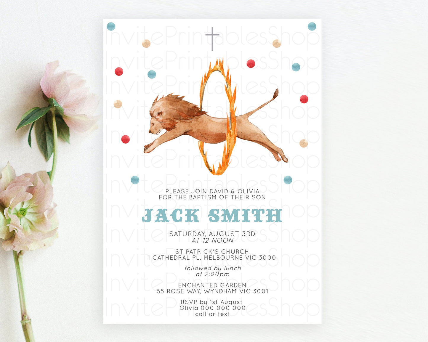 Editable Circus Baptism Invitation Carnival Baptism 1st Birthday Invitation