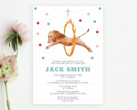 Editable Circus Baptism Invitation Carnival Baptism 1st Birthday Invitation