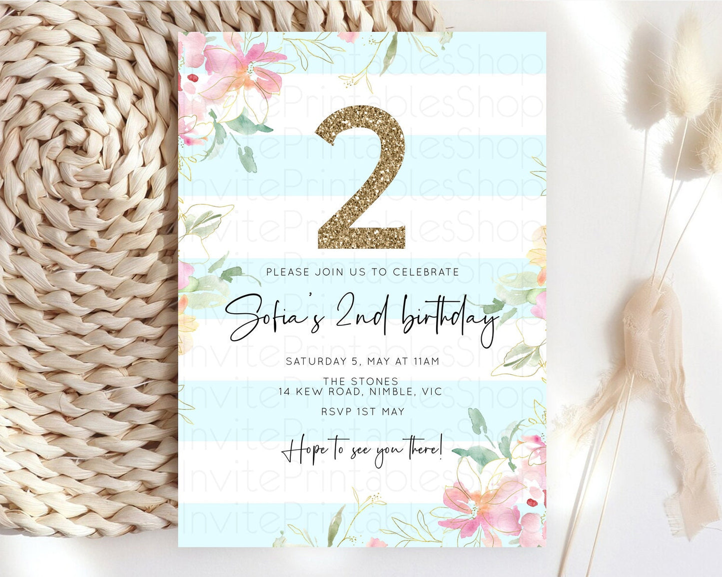 Secret Garden Invitation Wildflower Birthday Invitation Pastel Flowers Invite Enchanted Garden Boho Floral 3rd 2nd First Birthday D10303