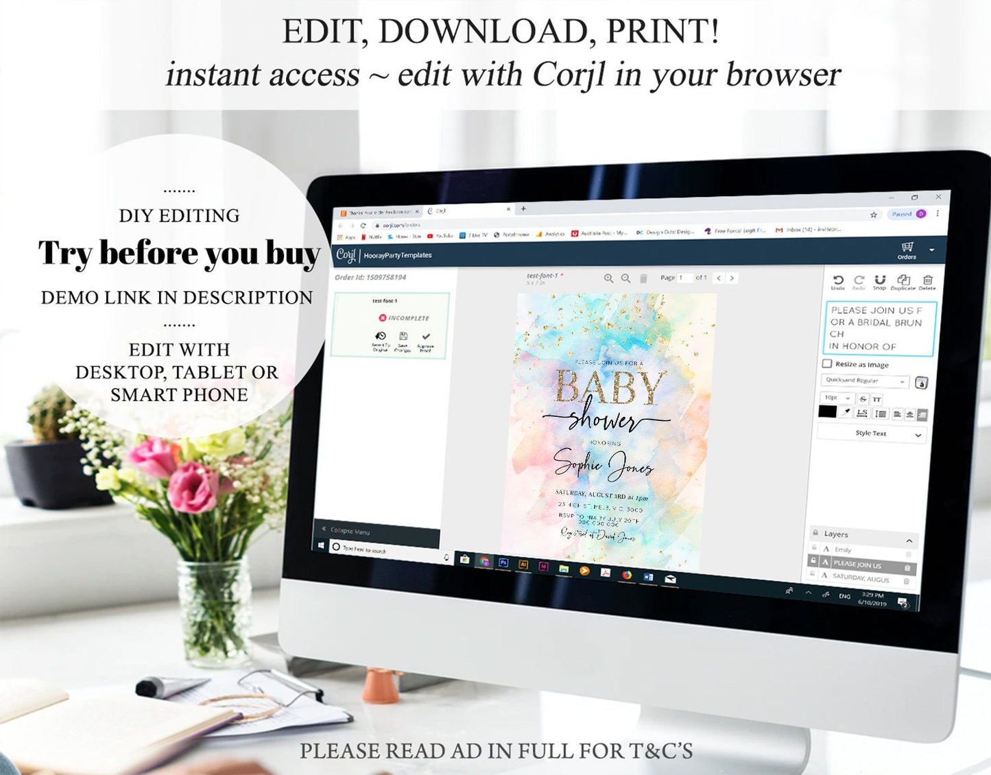 Rainbow Baby Shower Invitation Pastel Baby Sower Invitation Colorful Splash Invite Sprinkle Confetti Watercolor Ombre Baby Shower 276v3