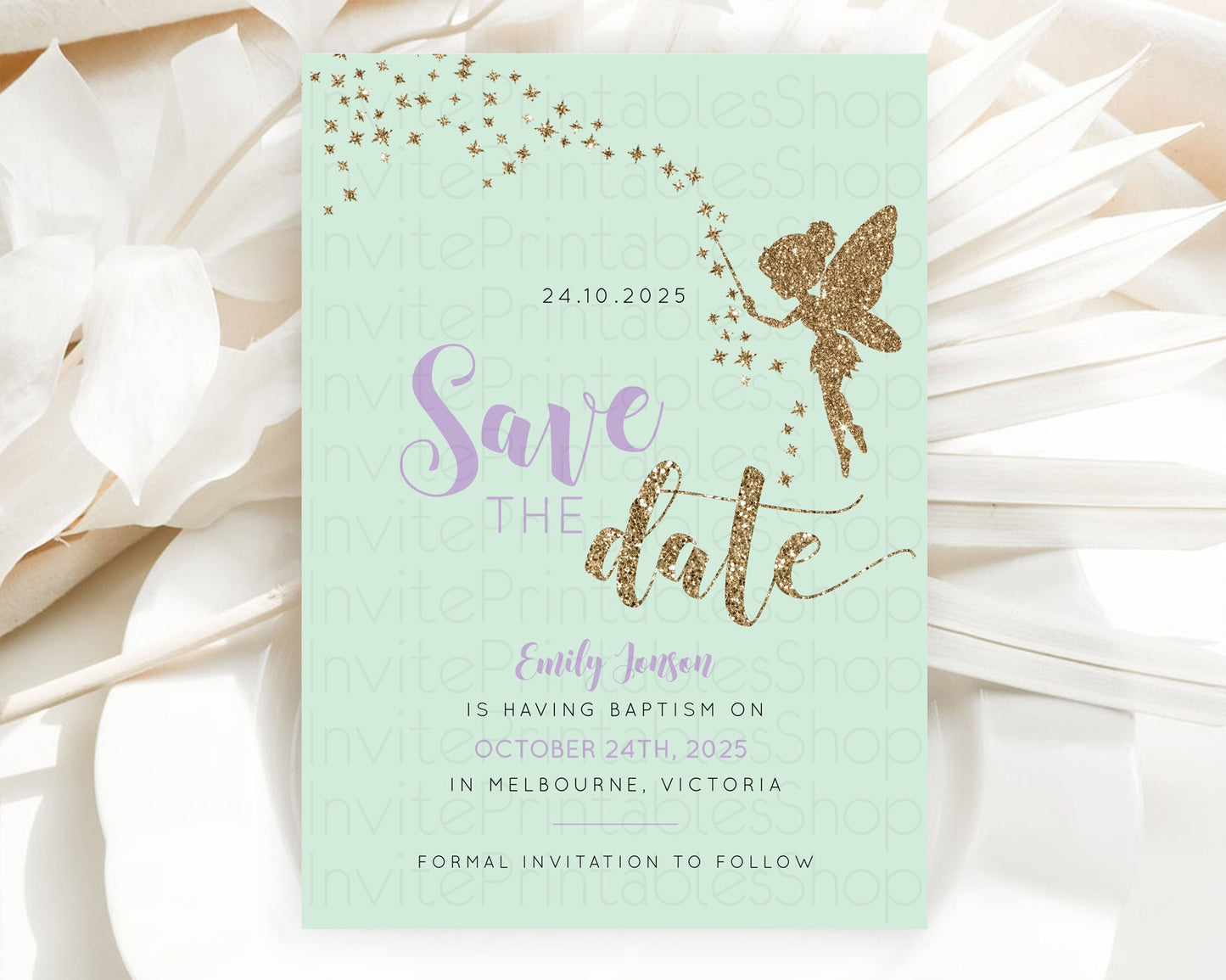 Fairy Save The Date Template Enchanted Garden Pastel Floral Butterfly Party Secret Garden Birthday Baptism Baby Shower Bridal Shower D10908