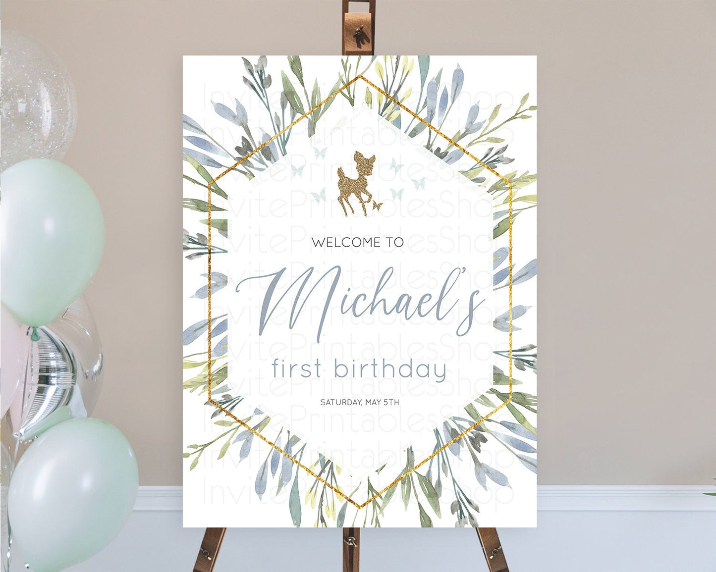 Editable Fawn Welcome Sign Deer Welcome Board Floral Deer Welcome Poster Enc