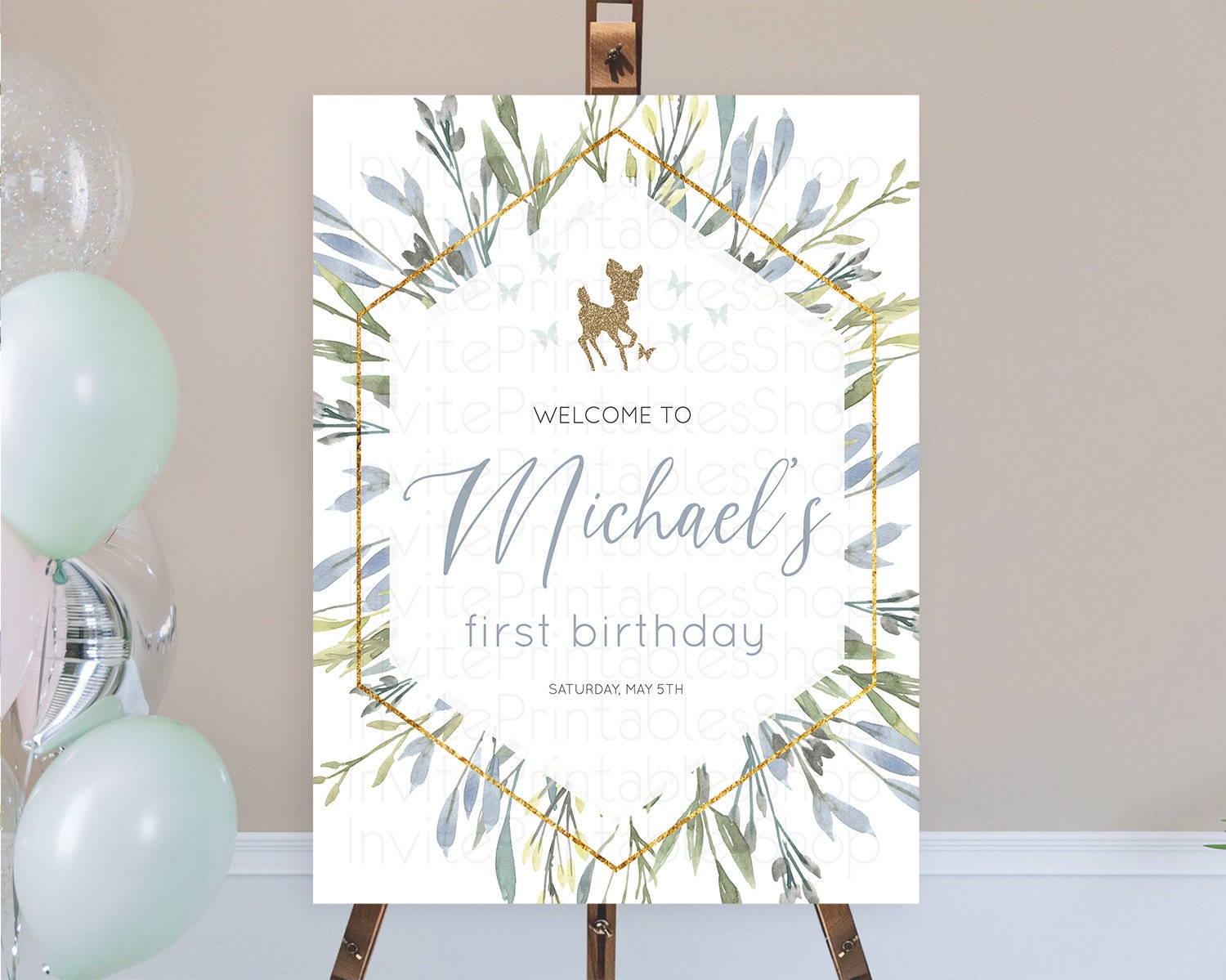 Editable Fawn Welcome Sign Deer Welcome Board Floral Deer Welcome Poster Enc