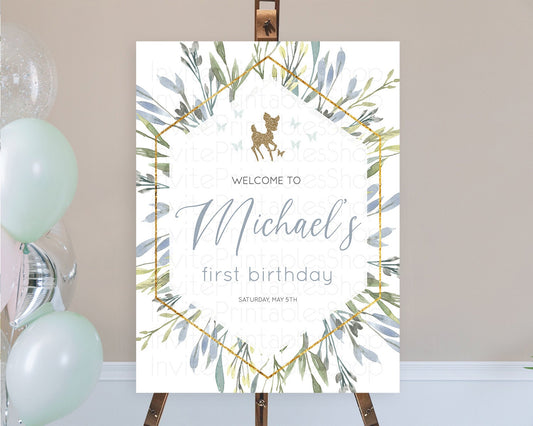 Editable Fawn Welcome Sign Deer Welcome Board Floral Deer Welcome Poster Enc