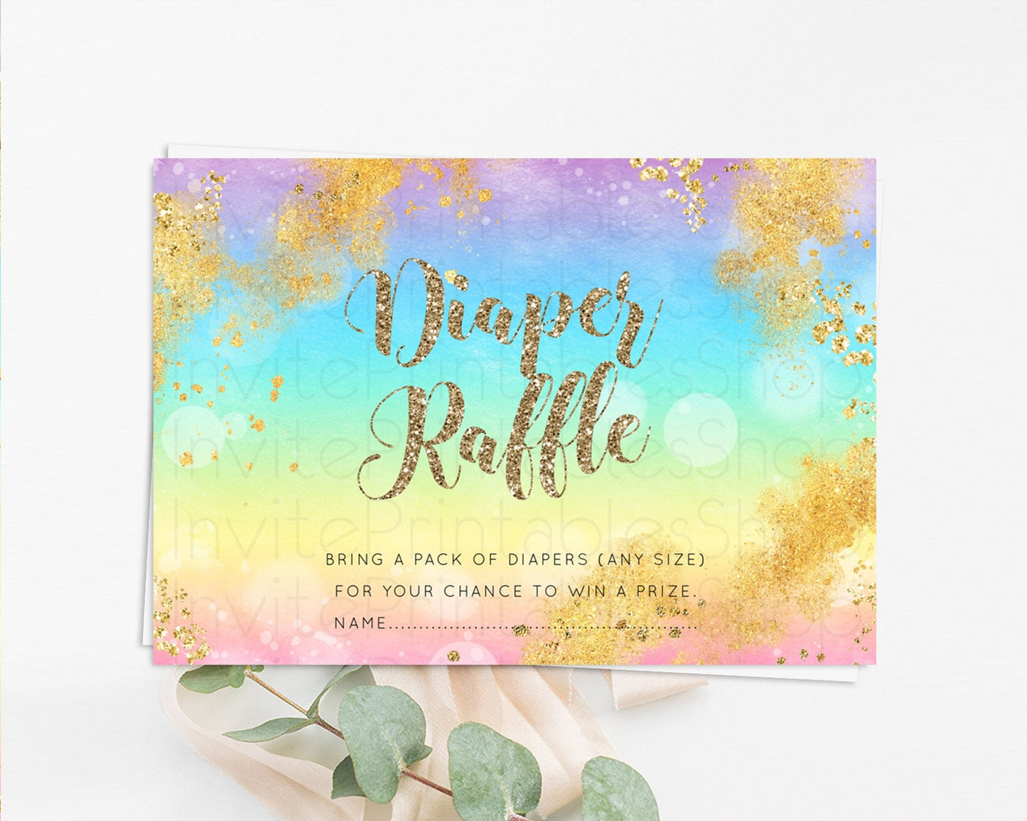 Pastel Diaper Raffle Card Pastel Rainbow Diaper Raffle Insert Colorful Ombre Watercolor Diaper Ticket Confetti Glitter Raffle Game D10561