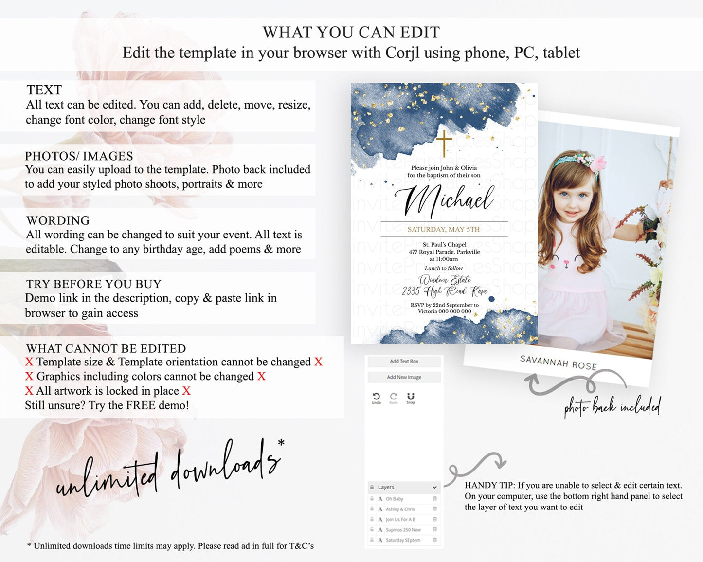 Blue Baptism Invitation Blue Watercolor Baptism 1st Birthday Invitation Pastel Blue Watercolor Christening Invite Blue Splash D10312