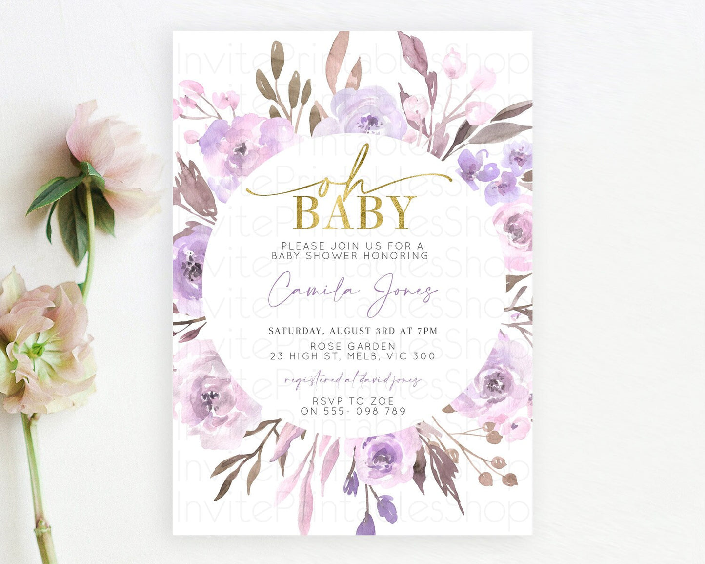 Wildflower Baby Shower Invitation Secret Garden Baby Shower Invitation Pastel Flowers Invite Enchanted Garden Shower Floral Theme D10201