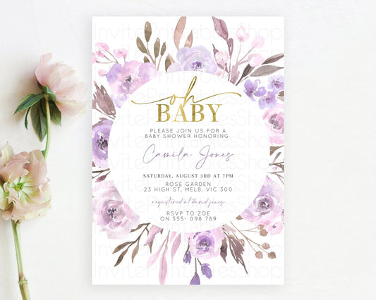 Wildflower Baby Shower Invitation Secret Garden Baby Shower Invitation Pastel Flowers Invite Enchanted Garden Shower Floral Theme D10201