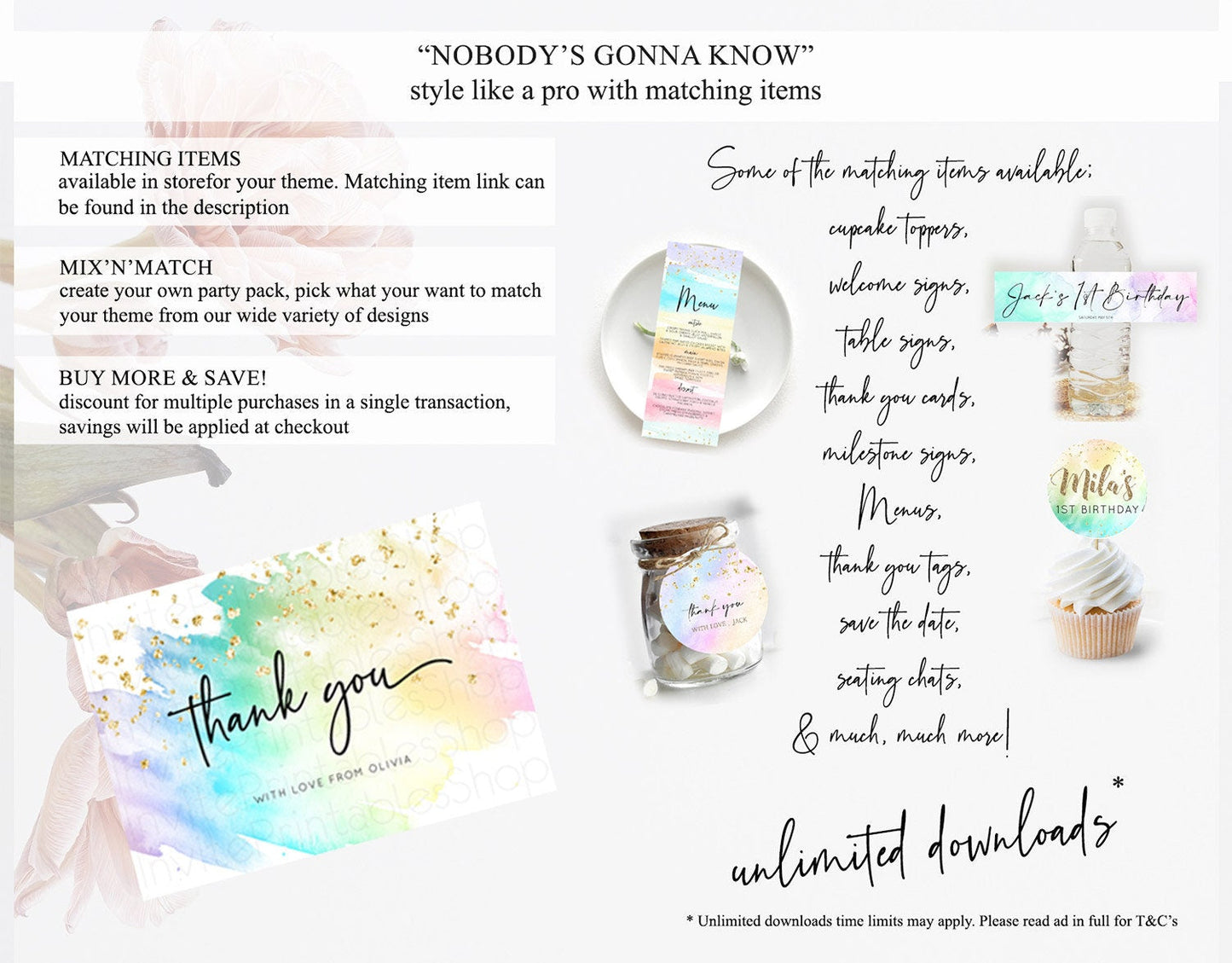 Pastel Thank You Rainbow Thank You Card Colorful Pastel Birthday Thank You Card Confetti Watercolor Pastel Teacher Thank You Cards D10256