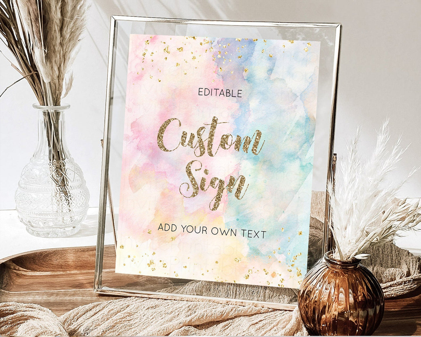 Rainbow Signs Pastel Sign Table Signs Diaper Sign Books Sign Food Sign Custom Sign Glitter for Wedding Christening Birthday Baptism 8x10 276