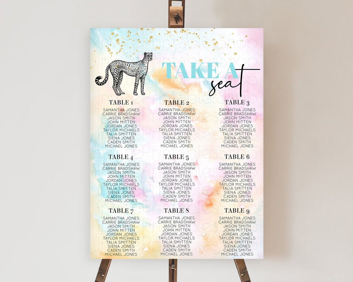 Cheetah Seating Chart Pastel Cheetah Seating Chart Cheetah Pastel Watercolor Seating Sign Rainbow Cheetah Seating Chart D10289