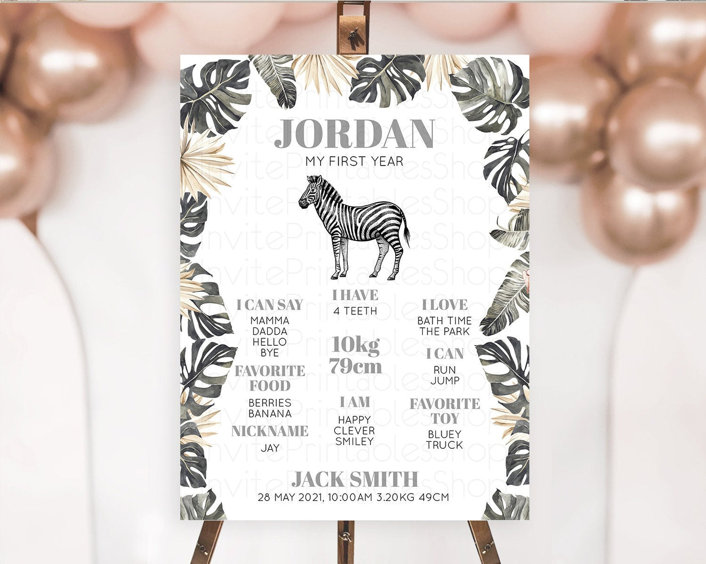 Zebra First Birthday Milestone Board Zebra Milestone Poster Zebra Decor Safari Adventure Zebra First Birthday Welcome Sign D10824