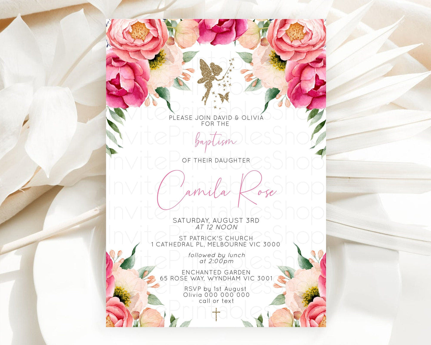 Fairy Baptism Invitation Fairy Baptism 1st Birthday Invitation Enchanted Secret Garden Christening Invite Pastel Floral Butterfly D10883