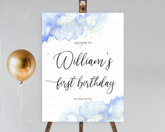 Blue Welcome Sign Blue Watercolor Welcome Board Pastel Blue Party Décor Watercolor Splash Welcome Board First Birthday Welcome Sign D10313