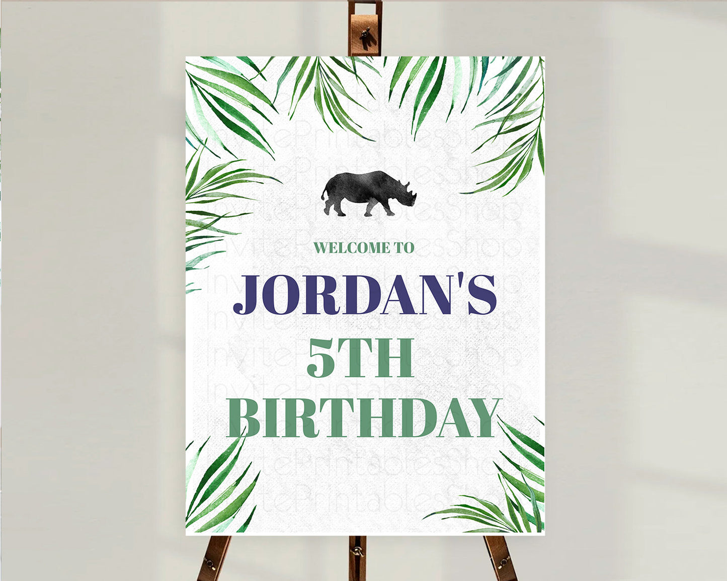 Rhino Welcome Sign Rhino Welcome Board Rhino Welcome Poster Dried Palm Fern Safari Party Decor Rhino First Birthday Welcome Sign D10843