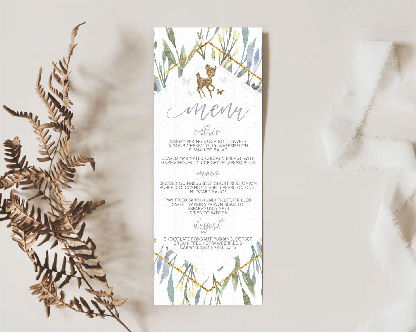 Fawn Menu Deer Menu Template Pastel Floral Deer Table Decor Enchanted Forest Butterfly Floral Dinner Dessert Menu Party Food Menu D10534