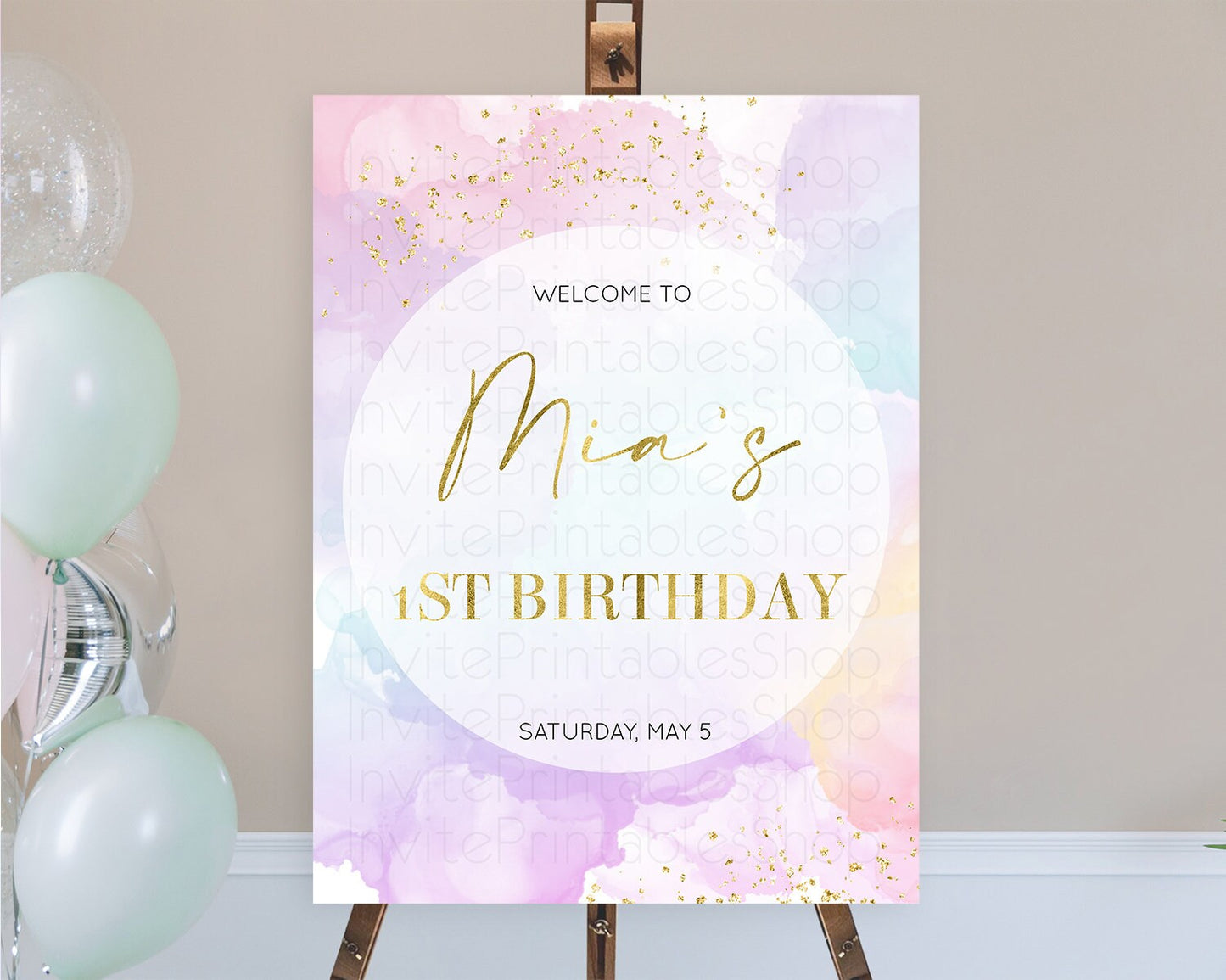 Pastel Welcome Sign Pastel Rainbow Welcome Sign Colorful Rainbow Confetti Watercolor Glitter Pastel First Birthday Welcome Sign D10623