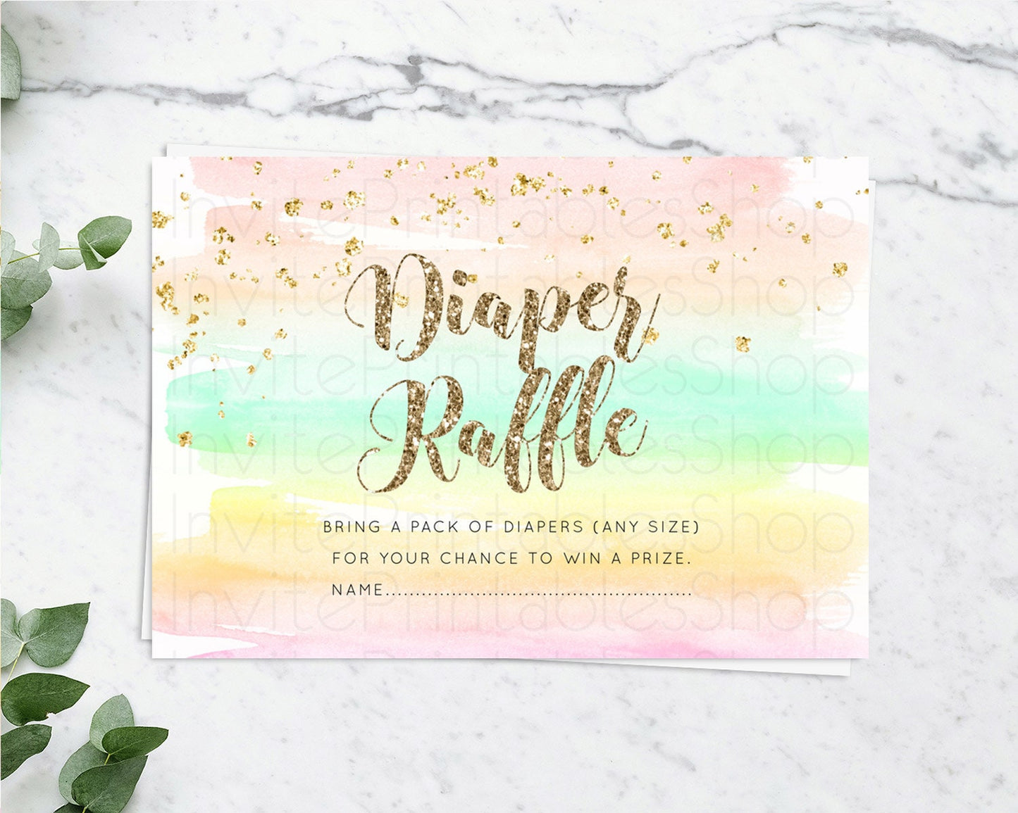 Pastel Diaper Raffle Card Pastel Rainbow Diaper Raffle Insert Colorful Ombre Watercolor Diaper Ticket Confetti Glitter Raffle Game D10592